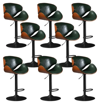 Vintage Leather Height-Adjustable Swivel Bar Stools with Footrest Image - 10