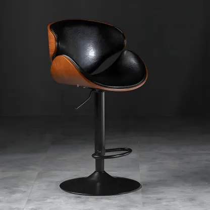 Vintage Leather Height-Adjustable Swivel Bar Stools with Footrest Image - 12