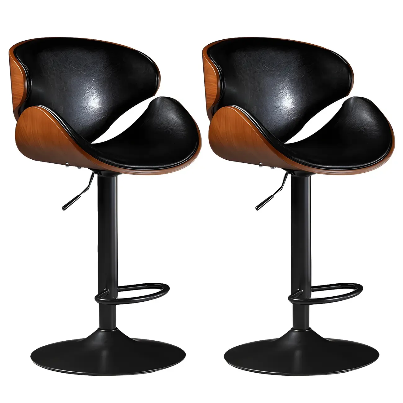Vintage Leather Height-Adjustable Swivel Bar Stools with Footrest Image - 14