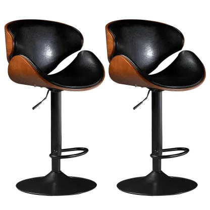 Vintage Leather Height-Adjustable Swivel Bar Stools with Footrest Image - 14