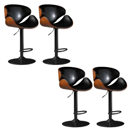 Vintage Leather Height-Adjustable Swivel Bar Stools with Footrest Image - 16