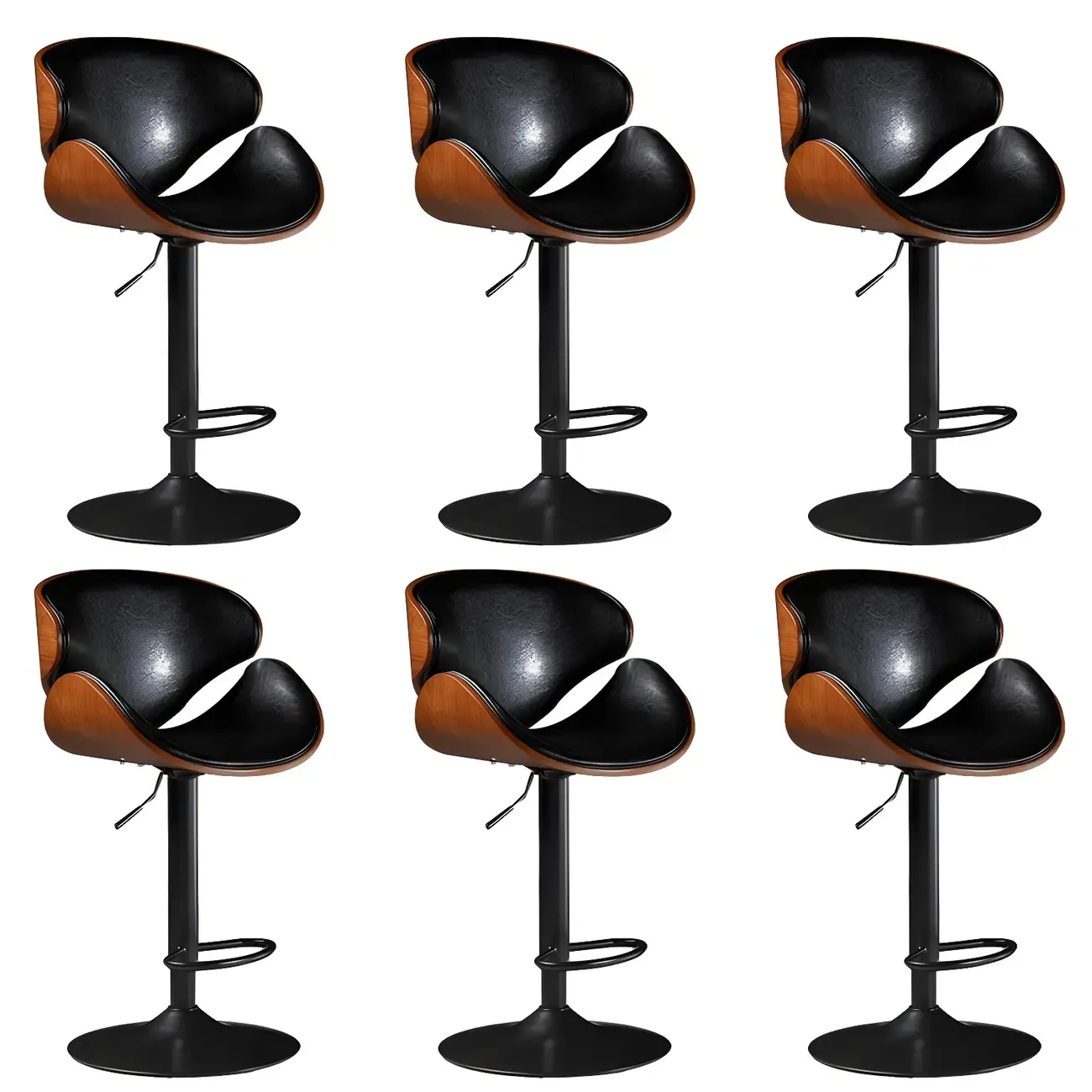 Vintage Leather Height-Adjustable Swivel Bar Stools with Footrest Image - 18