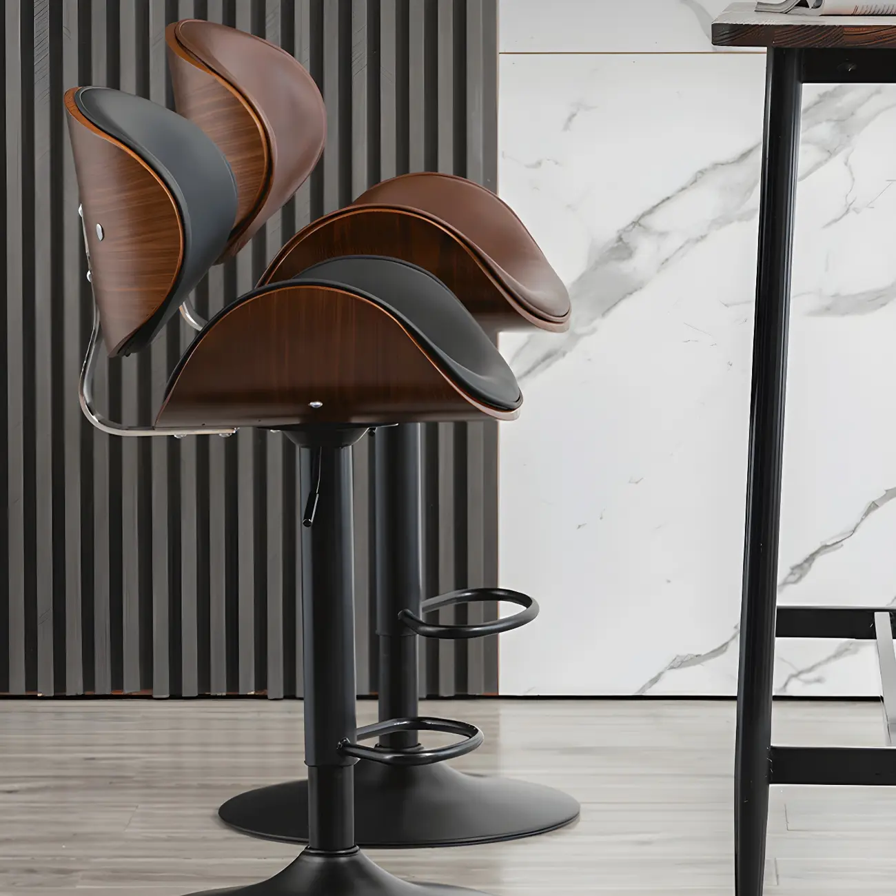Vintage Leather Height-Adjustable Swivel Bar Stools with Footrest Image - 19 | homeyfad