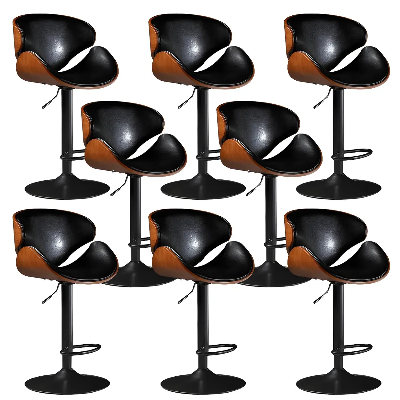 Vintage Leather Height-Adjustable Swivel Bar Stools with Footrest Image - 20