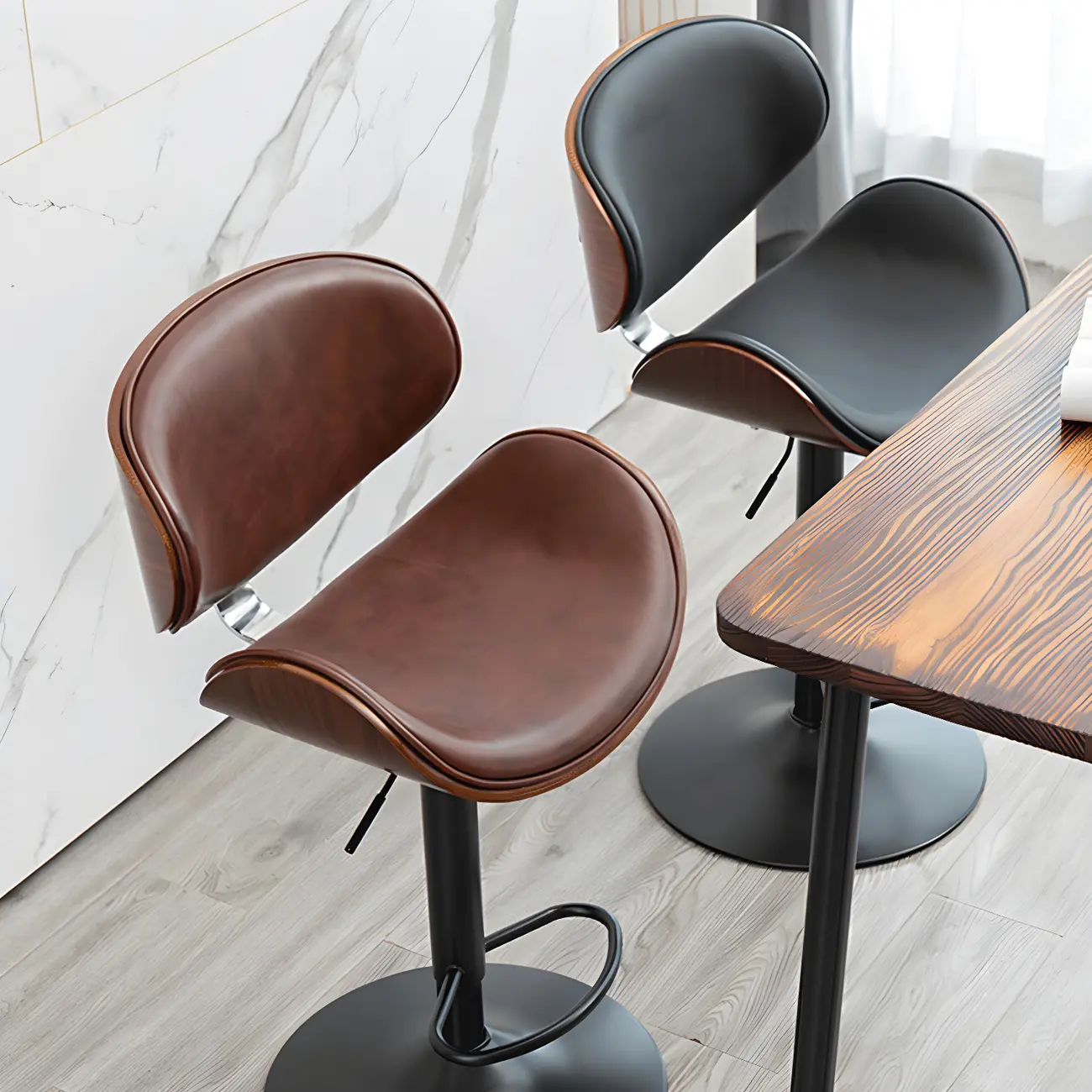 Modern Adjustable Leather Swivel Bar Stools with Backs Image - 8 | homeyfad