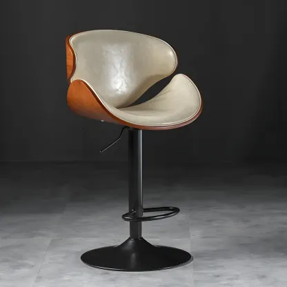 Vintage Leather Height-Adjustable Swivel Bar Stools with Footrest Image - 22