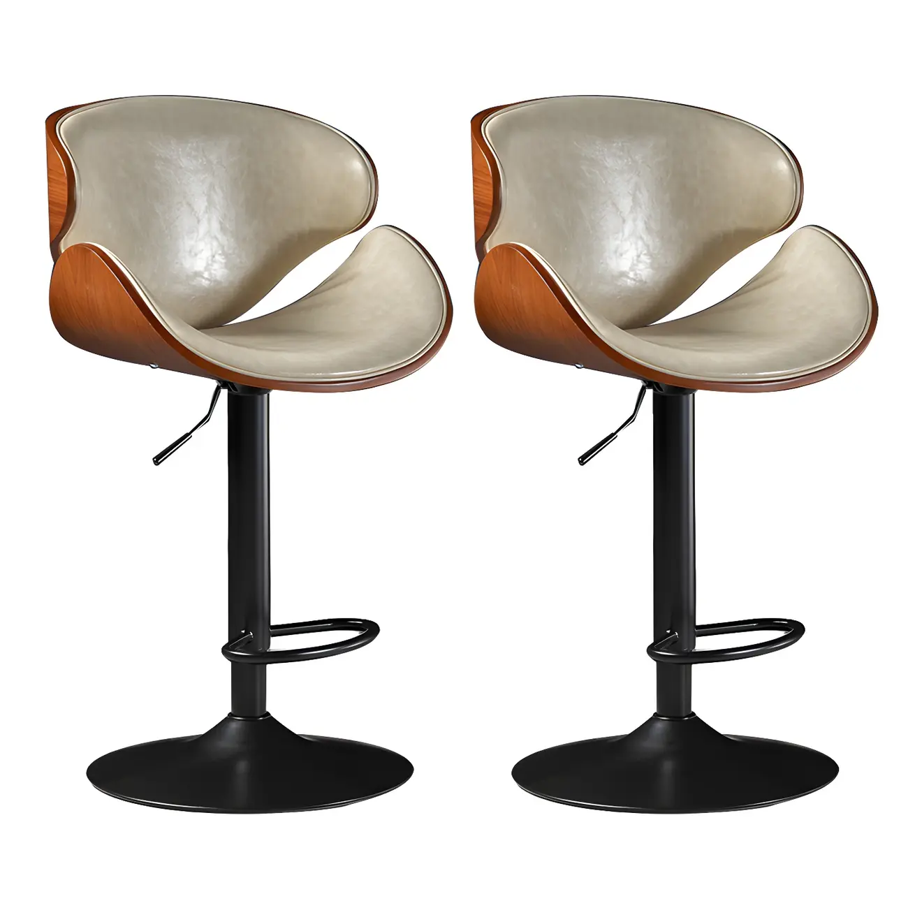 Vintage Leather Height-Adjustable Swivel Bar Stools with Footrest Image - 23 | homeyfad
