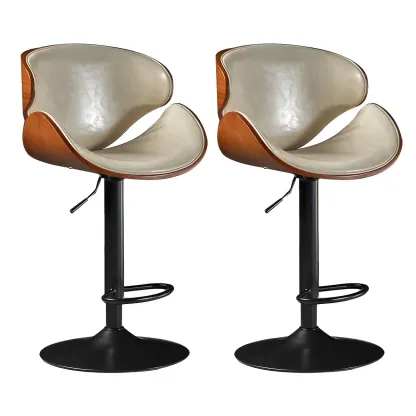 Vintage Leather Height-Adjustable Swivel Bar Stools with Footrest Image - 23