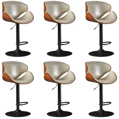 Vintage Leather Height-Adjustable Swivel Bar Stools with Footrest Image - 25