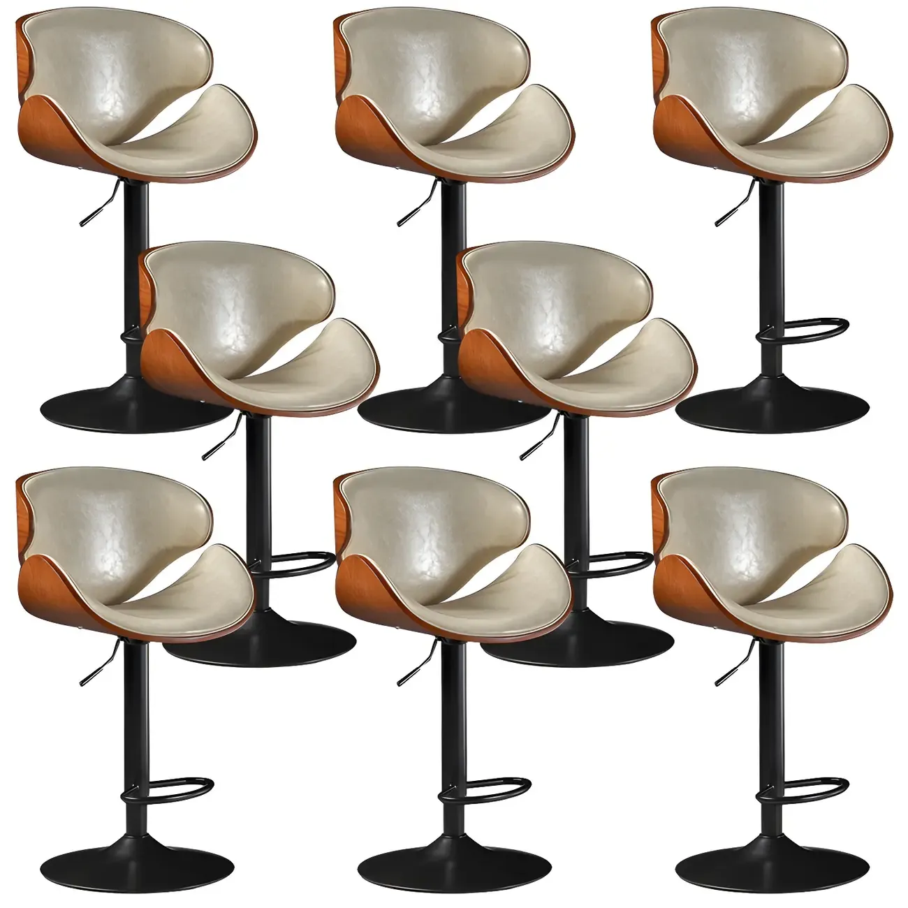Vintage Leather Height-Adjustable Swivel Bar Stools with Footrest Image - 26