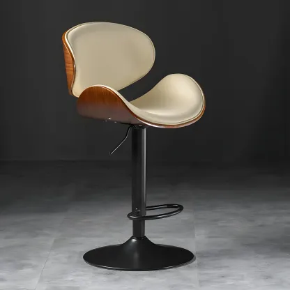 Vintage Leather Height-Adjustable Swivel Bar Stools with Footrest Image - 27