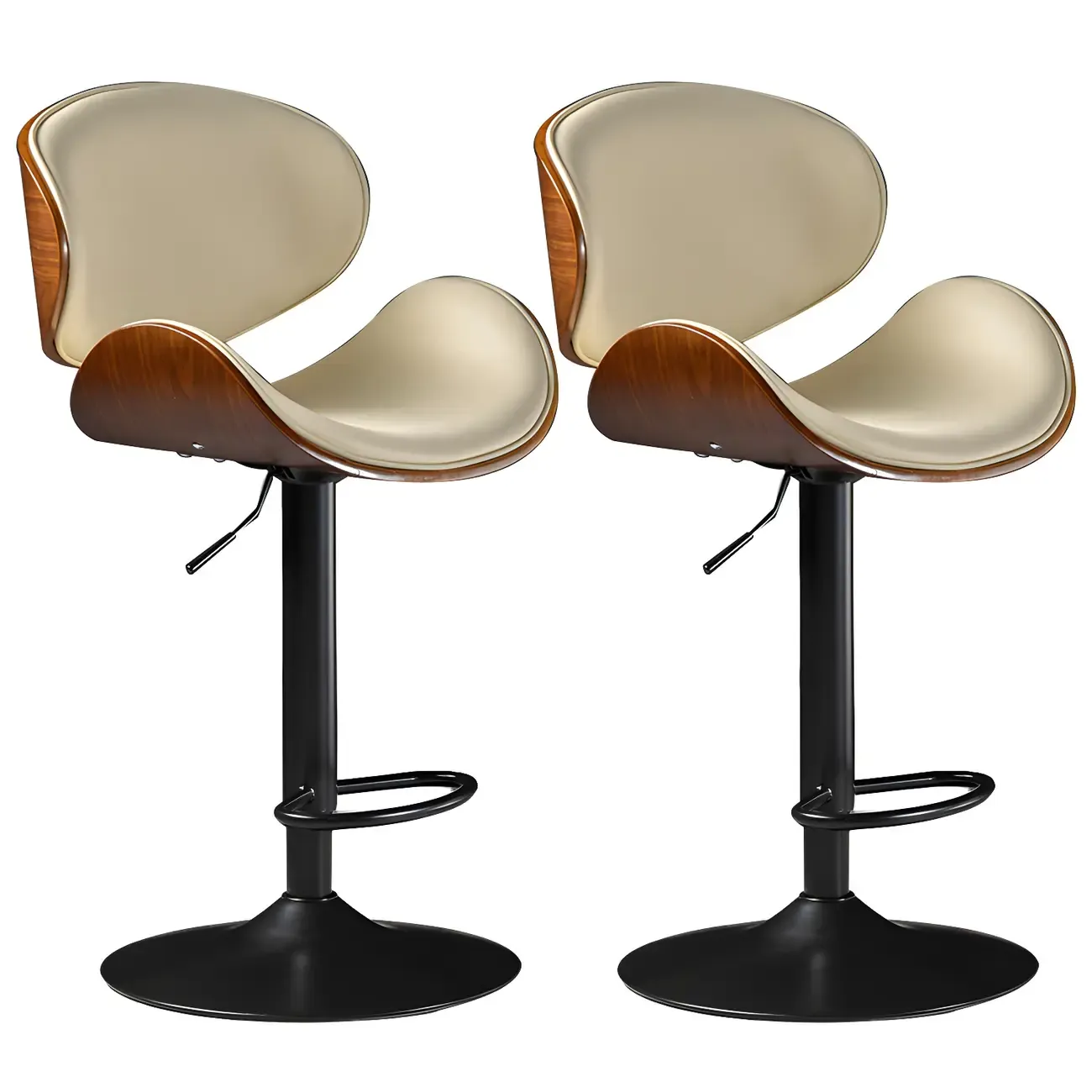 Vintage Leather Height-Adjustable Swivel Bar Stools with Footrest Image - 28