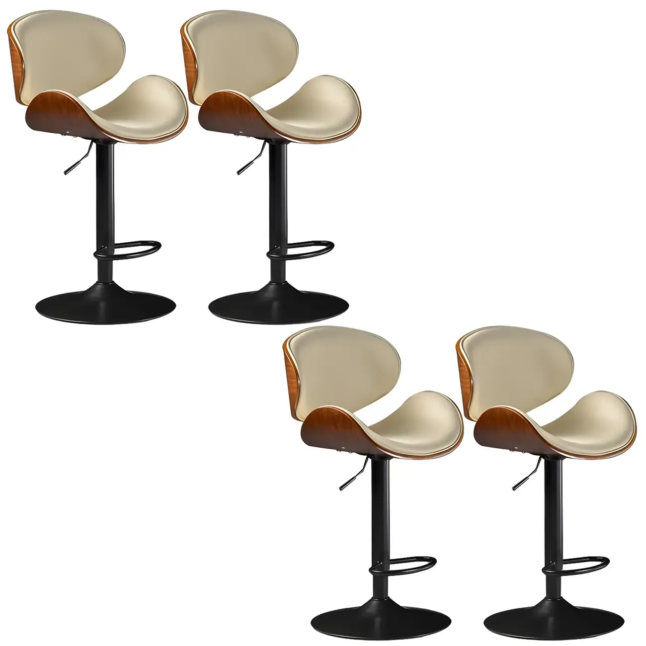 Vintage Leather Height-Adjustable Swivel Bar Stools with Footrest Image - 29
