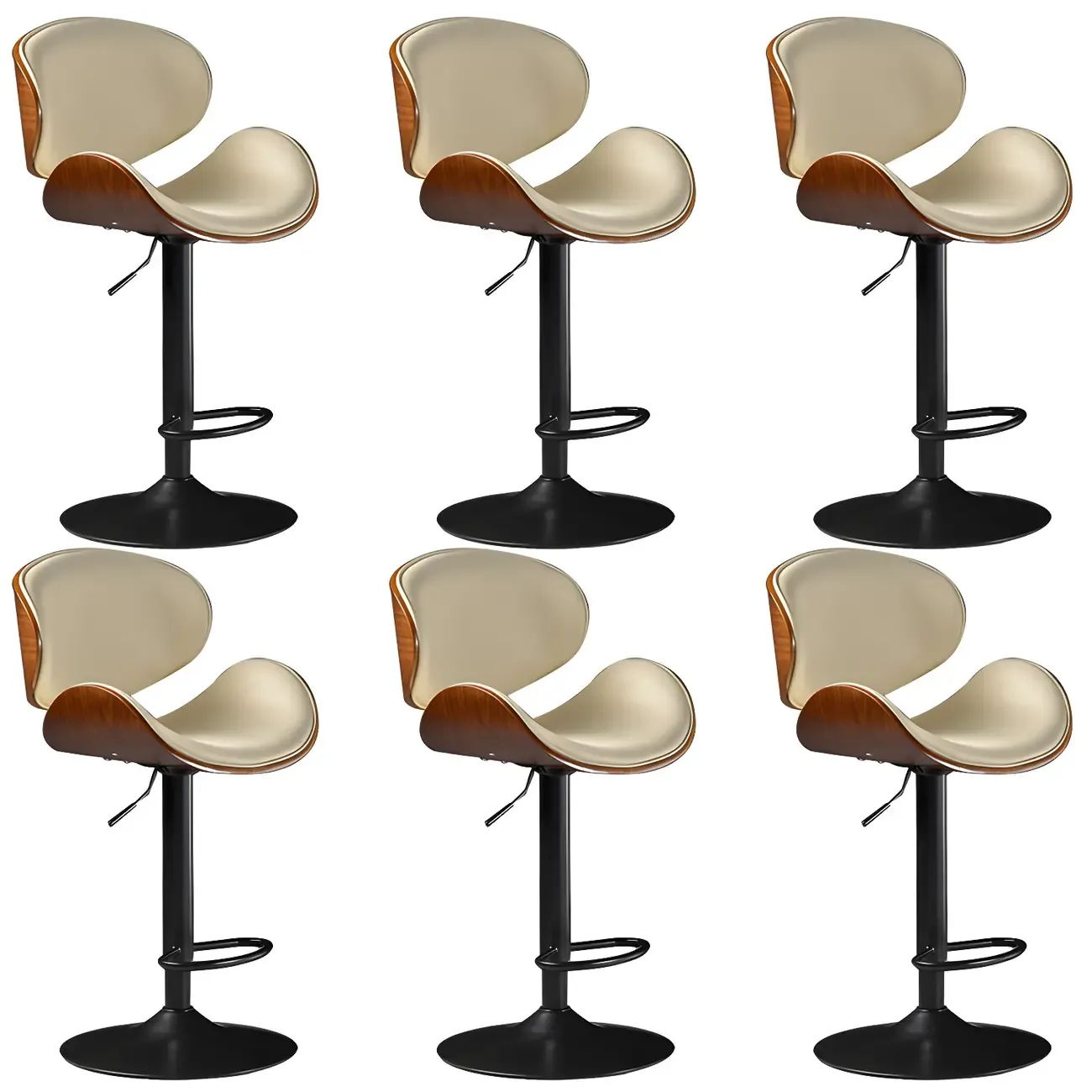 Vintage Leather Height-Adjustable Swivel Bar Stools with Footrest Image - 30