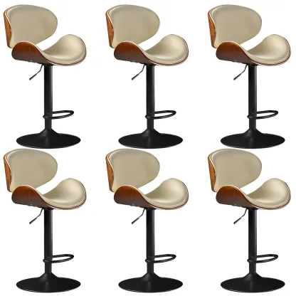 Vintage Leather Height-Adjustable Swivel Bar Stools with Footrest Image - 30
