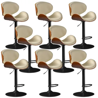 Vintage Leather Height-Adjustable Swivel Bar Stools with Footrest Image - 31