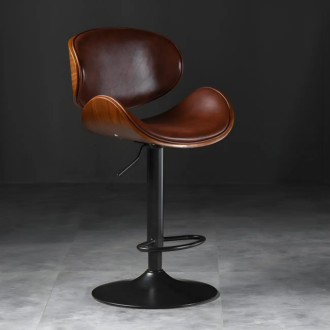 Vintage Leather Height-Adjustable Swivel Bar Stools with Footrest Image - 32