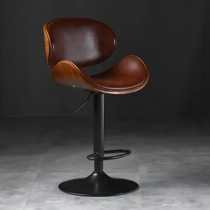 Vintage Leather Height-Adjustable Swivel Bar Stools with Footrest Image - 32