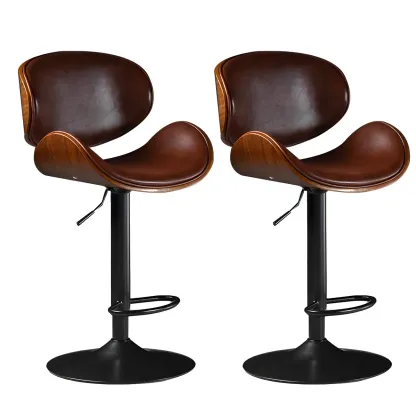 Vintage Leather Height-Adjustable Swivel Bar Stools with Footrest Image - 33