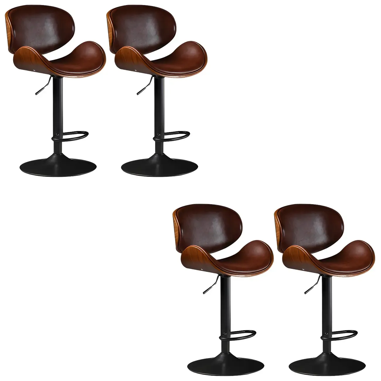 Vintage Leather Height-Adjustable Swivel Bar Stools with Footrest Image - 34