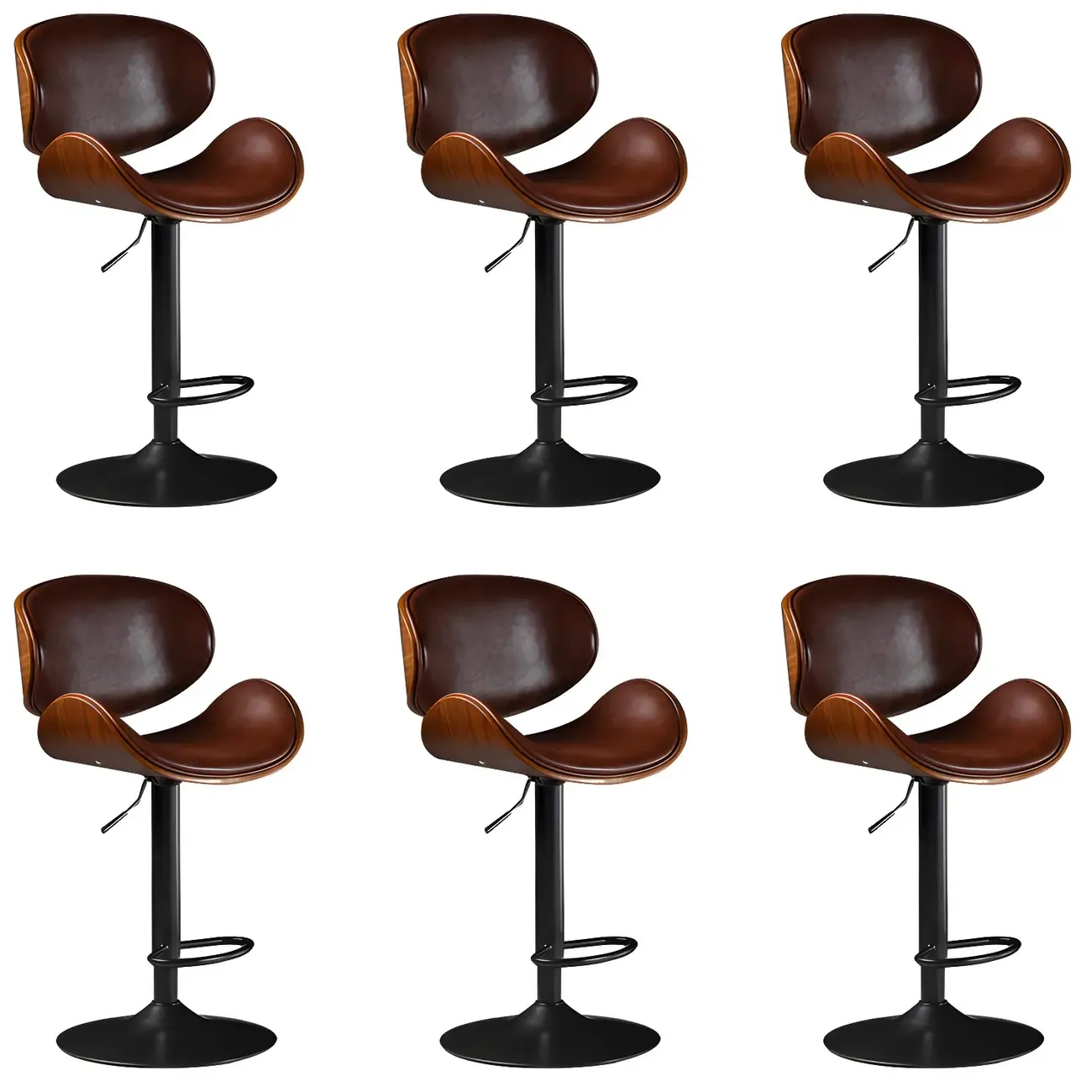 Vintage Leather Height-Adjustable Swivel Bar Stools with Footrest Image - 35