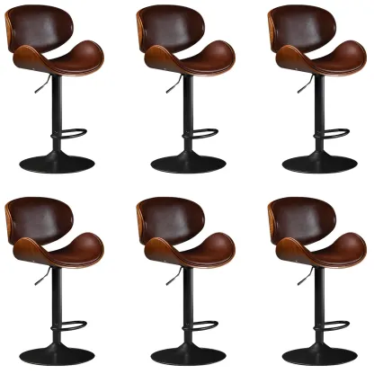 Vintage Leather Height-Adjustable Swivel Bar Stools with Footrest Image - 35