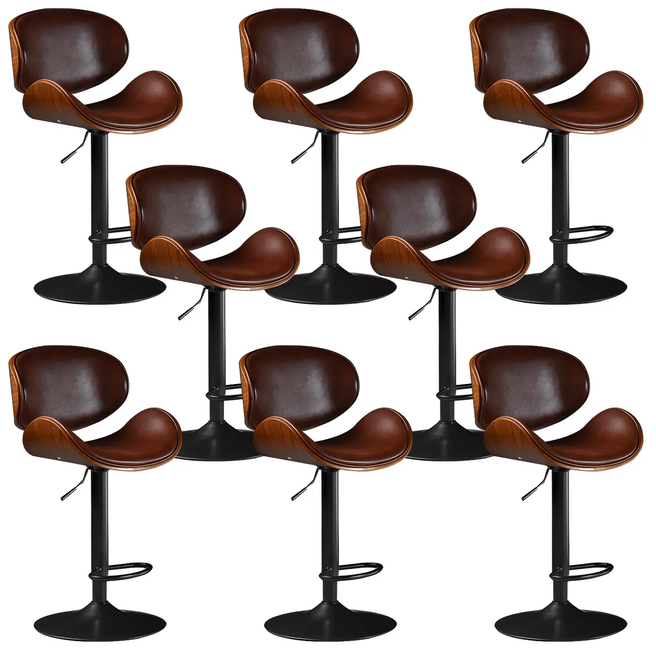 Vintage Leather Height-Adjustable Swivel Bar Stools with Footrest Image - 36 | homeyfad