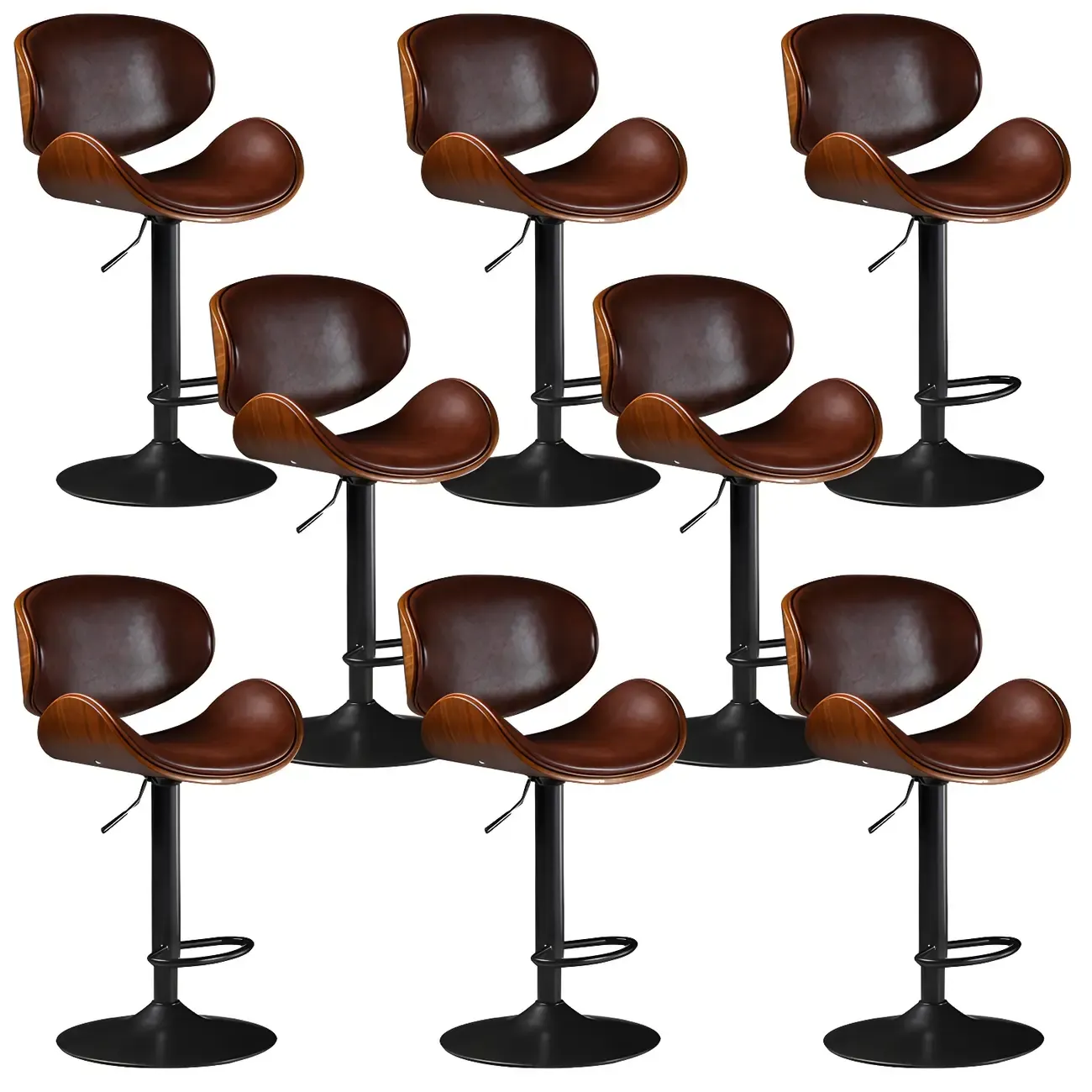 Vintage Leather Height-Adjustable Swivel Bar Stools with Footrest Image - 36
