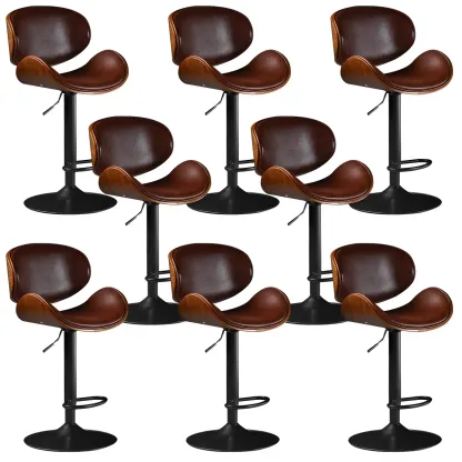 Vintage Leather Height-Adjustable Swivel Bar Stools with Footrest Image - 36
