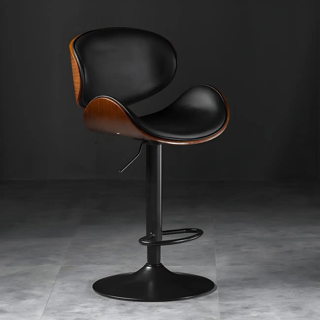 Vintage Leather Height-Adjustable Swivel Bar Stools with Footrest Image - 37