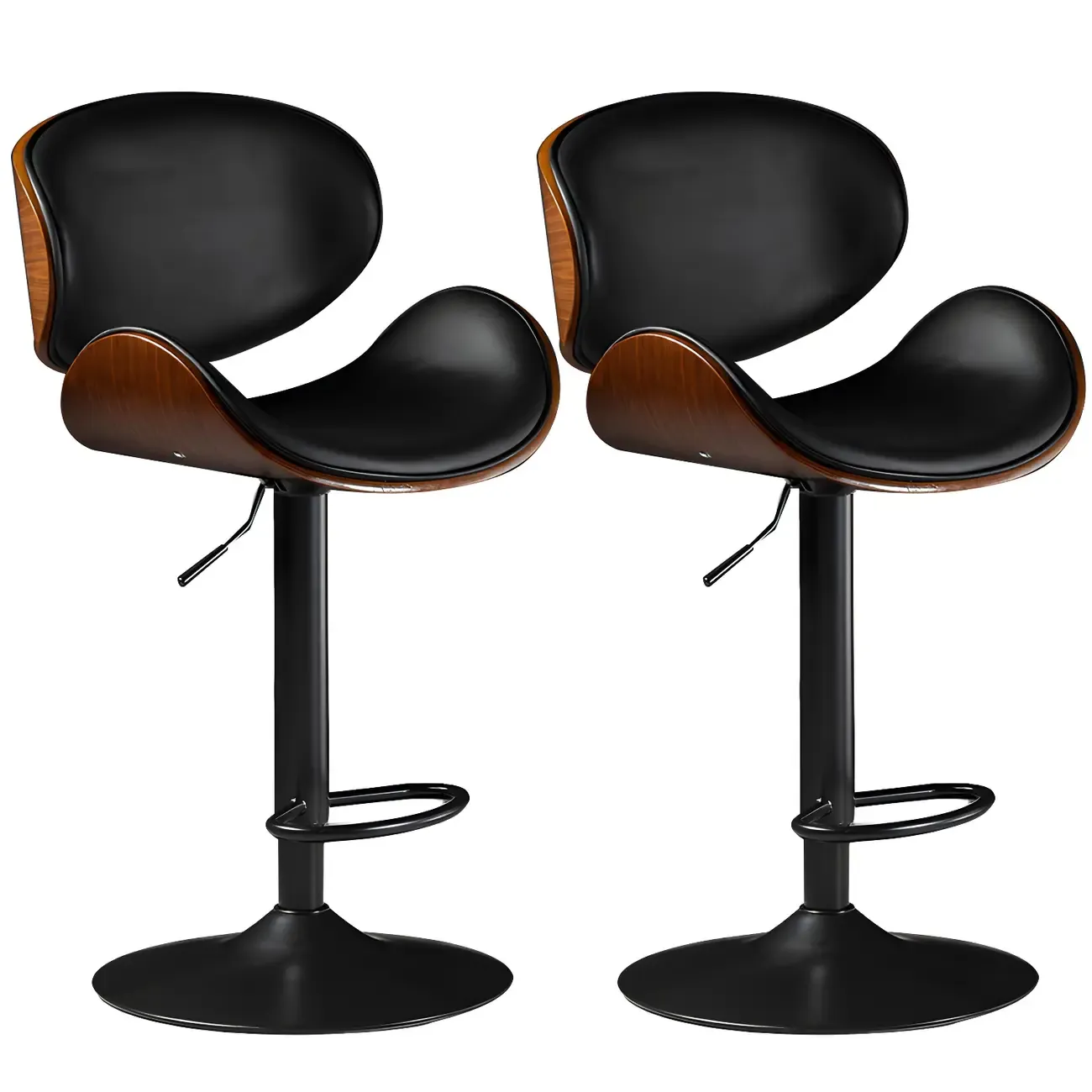 Vintage Leather Height-Adjustable Swivel Bar Stools with Footrest Image - 38