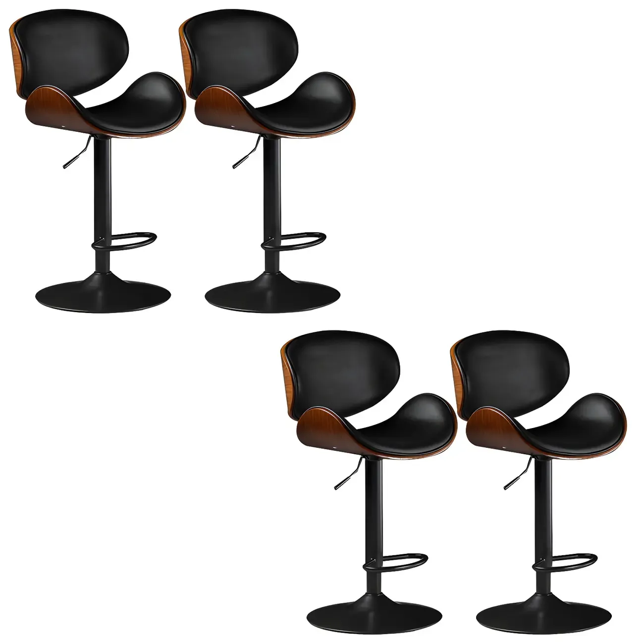 Vintage Leather Height-Adjustable Swivel Bar Stools with Footrest Image - 39