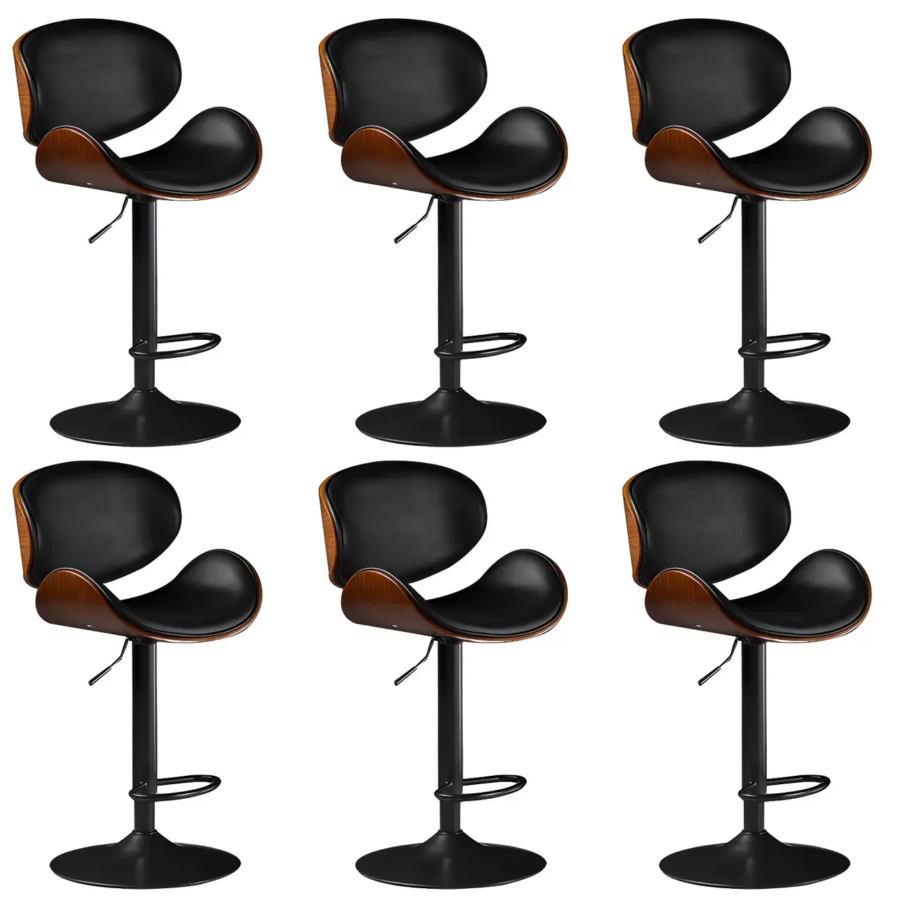 Vintage Leather Height-Adjustable Swivel Bar Stools with Footrest Image - 40