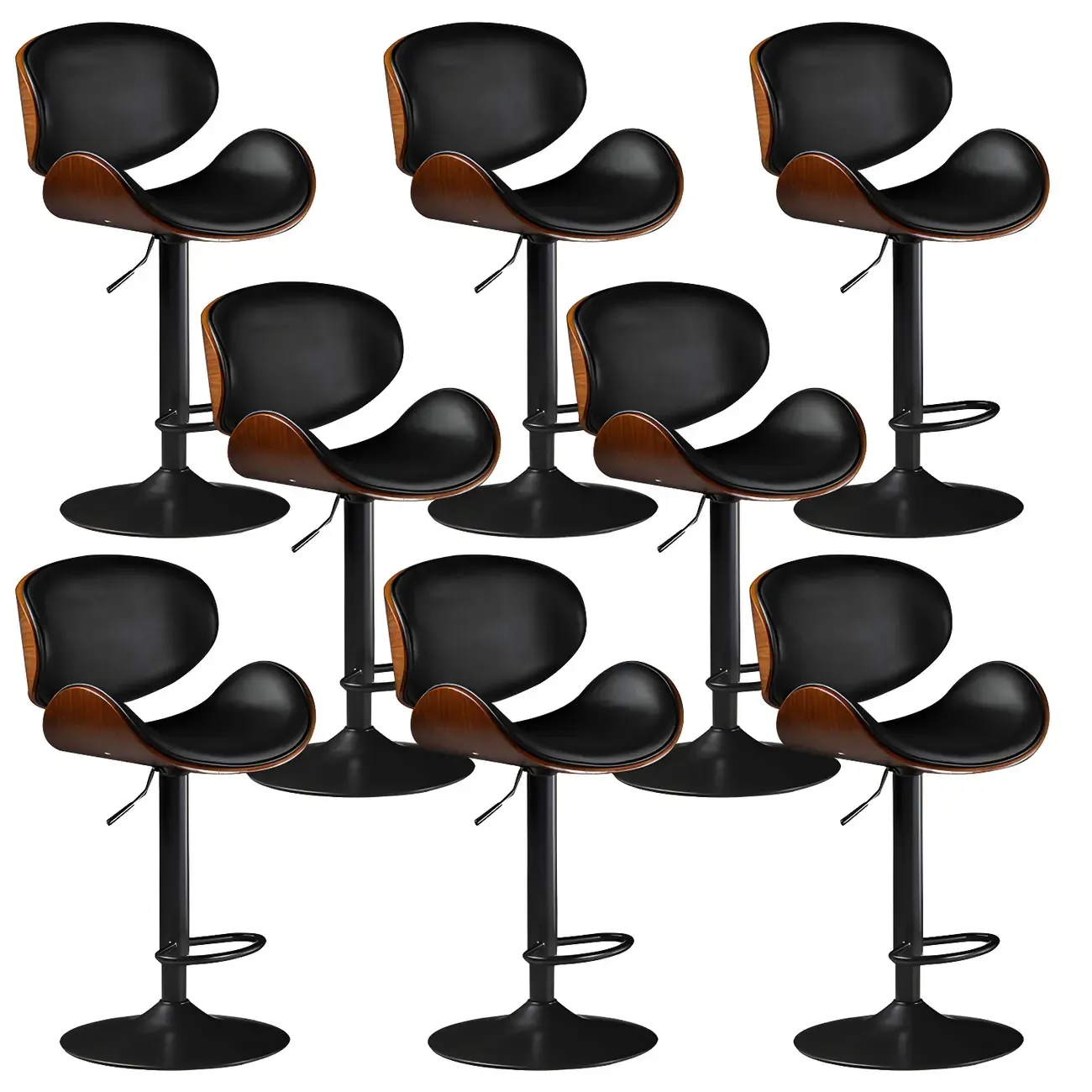 Vintage Leather Height-Adjustable Swivel Bar Stools with Footrest Image - 41