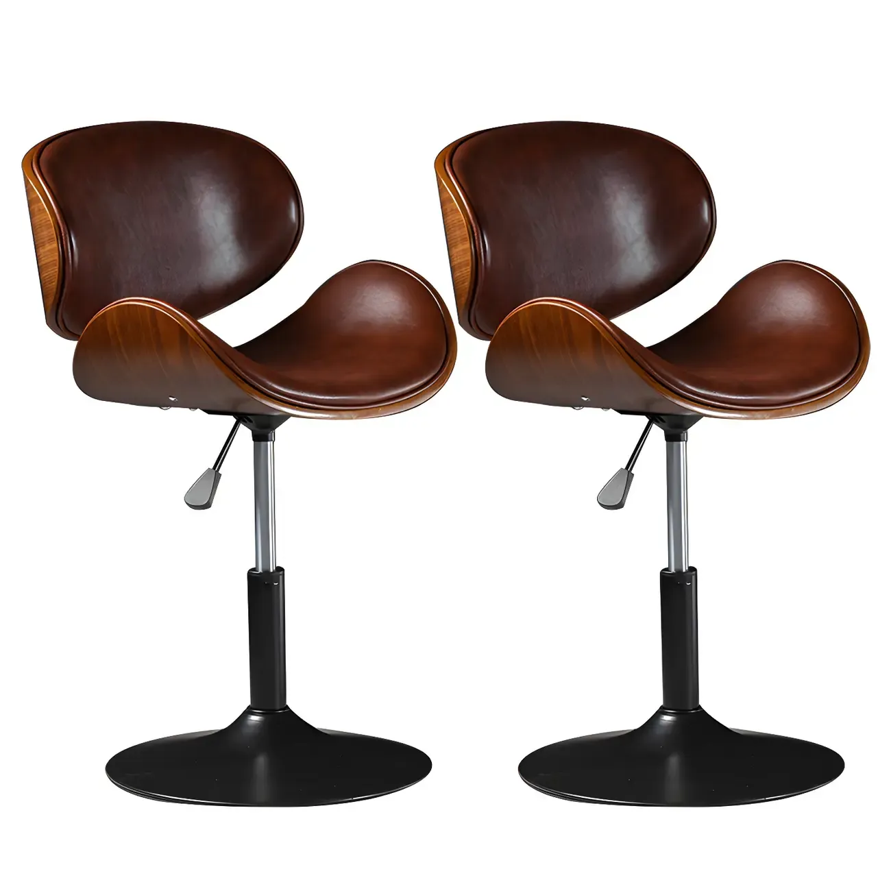 Vintage Leather Height-Adjustable Swivel Bar Stools with Footrest Image - 43