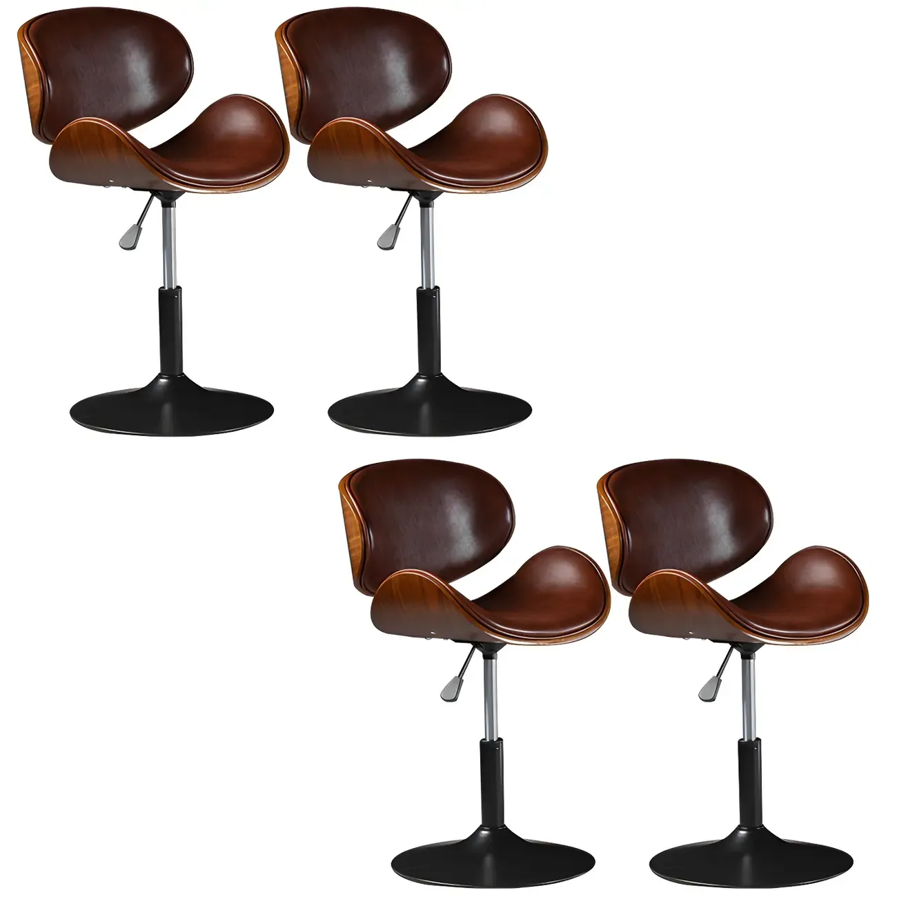 Vintage Leather Height-Adjustable Swivel Bar Stools with Footrest Image - 44