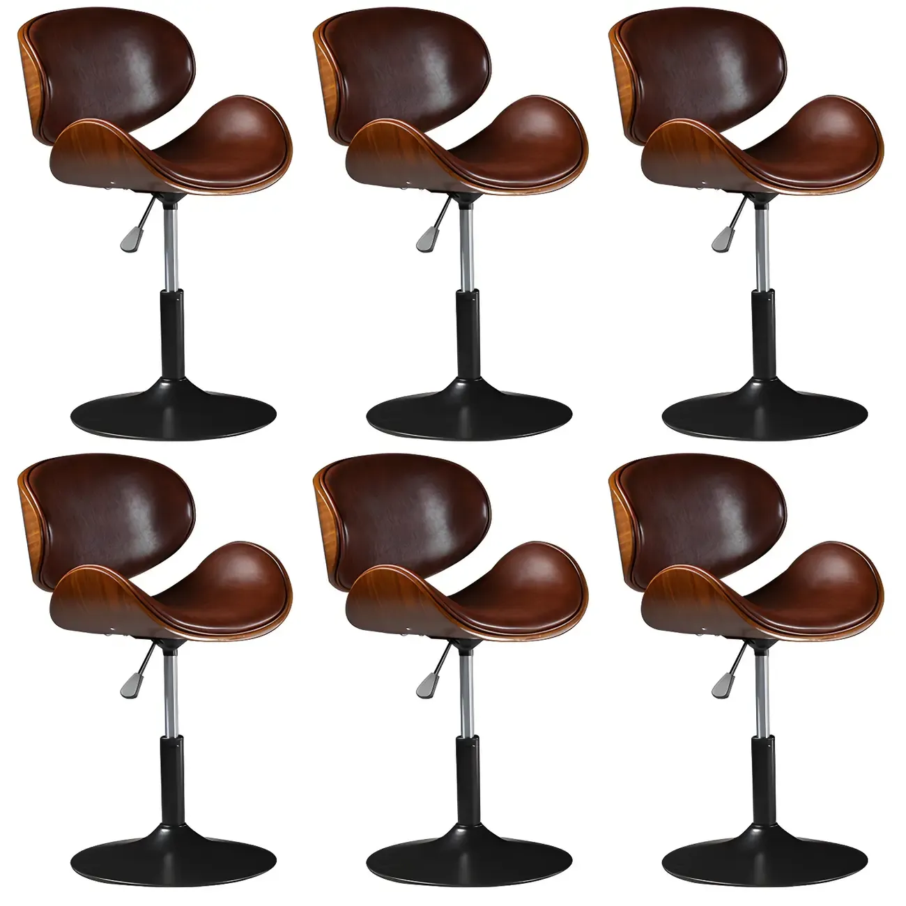 Vintage Leather Height-Adjustable Swivel Bar Stools with Footrest Image - 45
