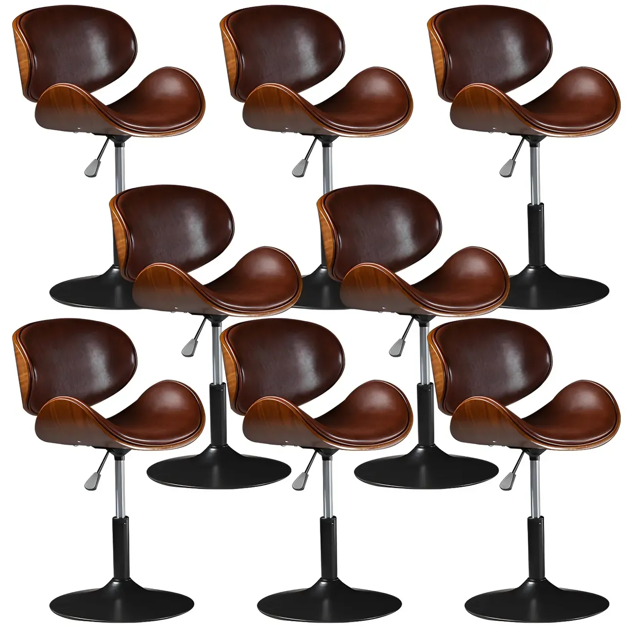 Vintage Leather Height-Adjustable Swivel Bar Stools with Footrest Image - 46