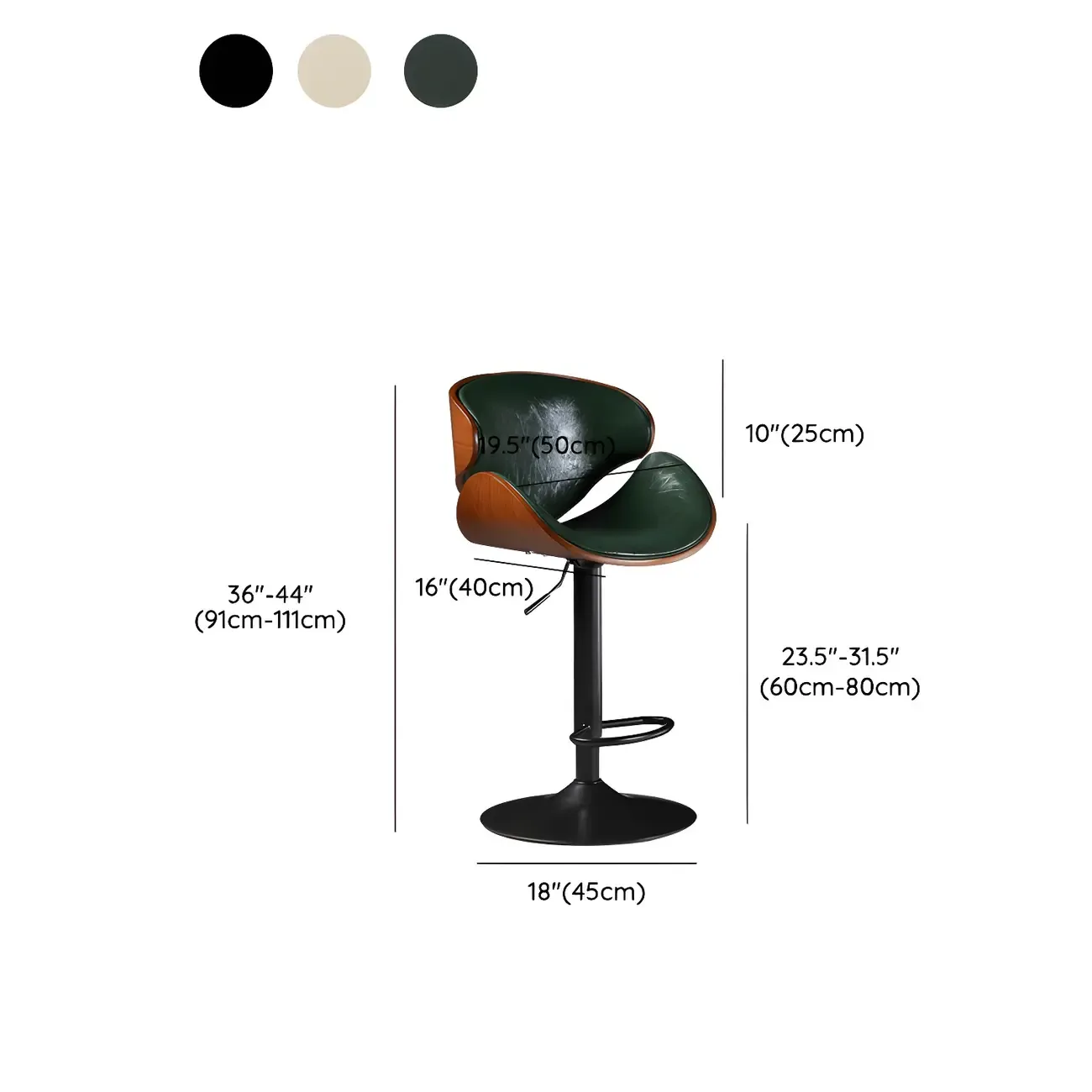 Vintage Leather Height-Adjustable Swivel Bar Stools with Footrest #size