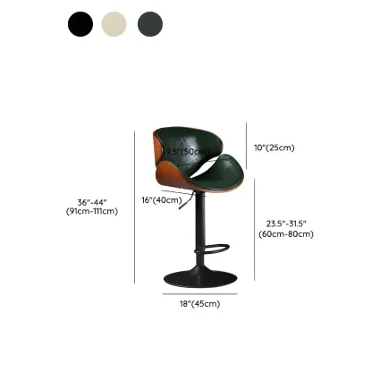 Vintage Leather Height-Adjustable Swivel Bar Stools with Footrest #size