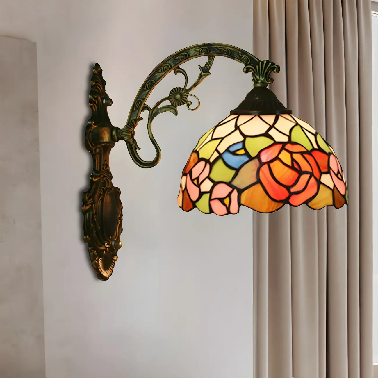 Vintage Tiffany Stained Glass Wall Light Floral Design Image - 1