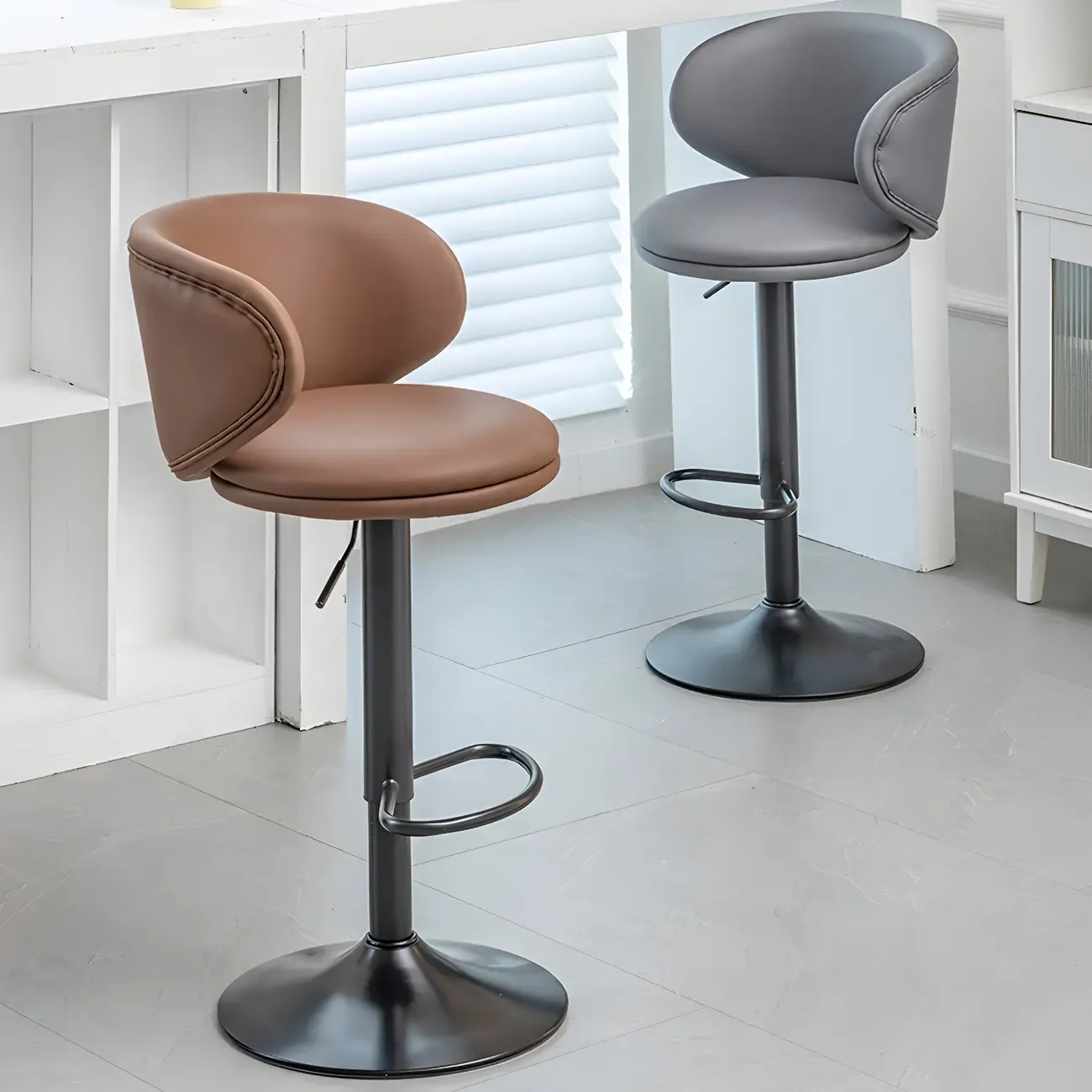 Traditional Upholstered Bar Stools with Height-Adjustable Seat Image - 1