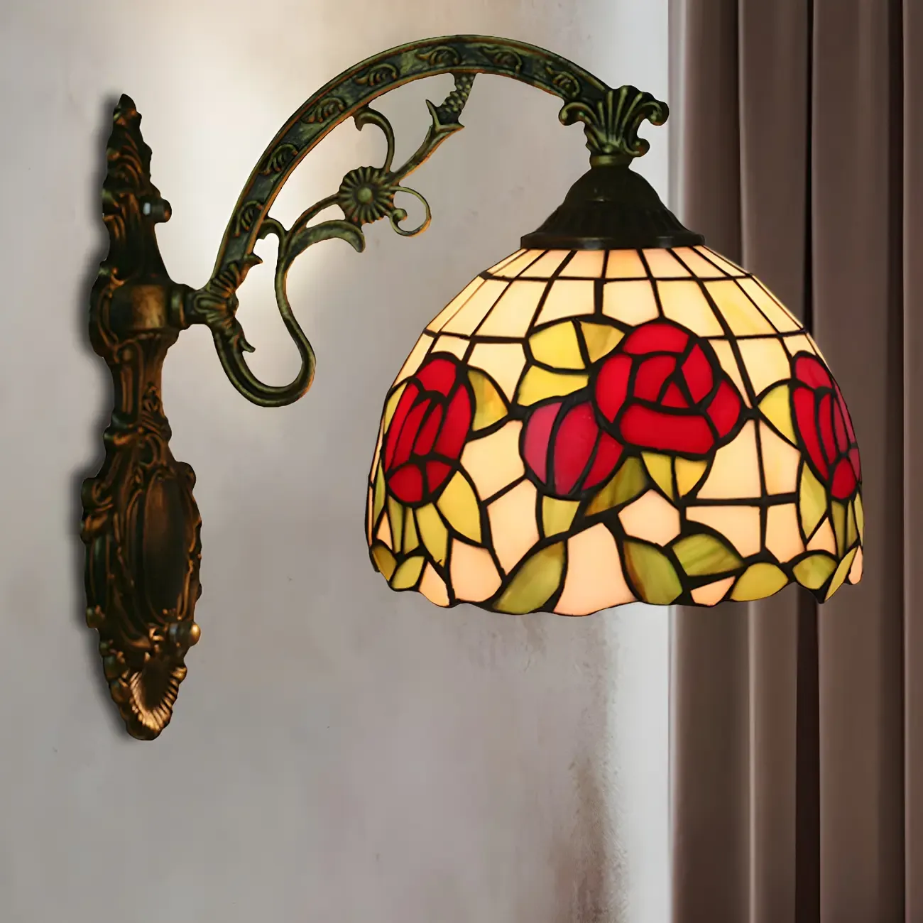 Vintage Tiffany Stained Glass Wall Light Floral Design Image - 2