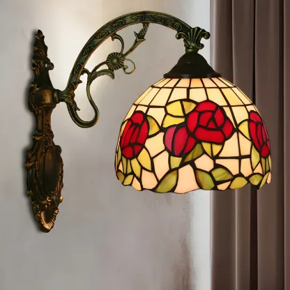 Vintage Tiffany Stained Glass Wall Light Floral Design Image - 2