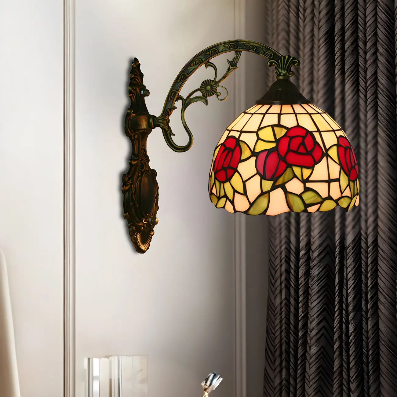 Vintage Tiffany Stained Glass Wall Light Floral Design Image - 6 | homeyfad