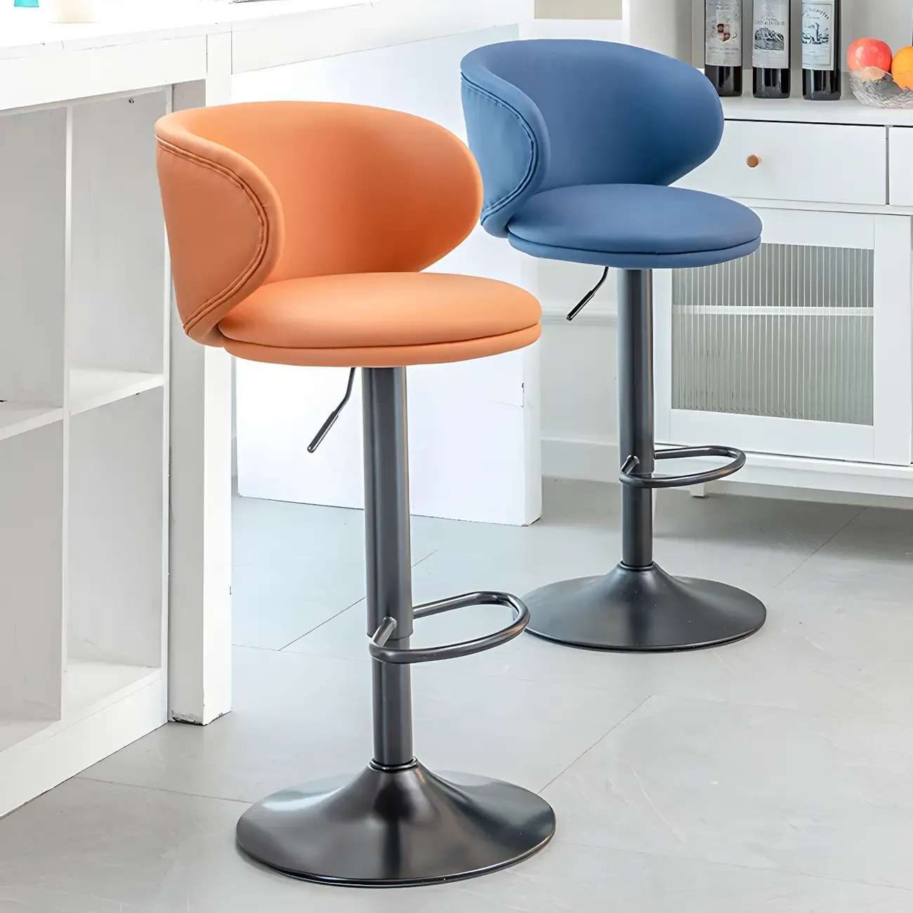 Traditional Upholstered Bar Stools with Height-Adjustable Seat Image - 2