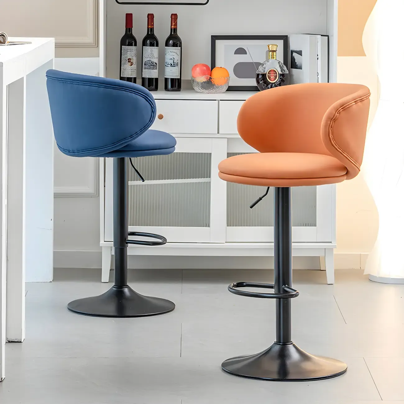 Traditional Upholstered Bar Stools with Height-Adjustable Seat Image - 3