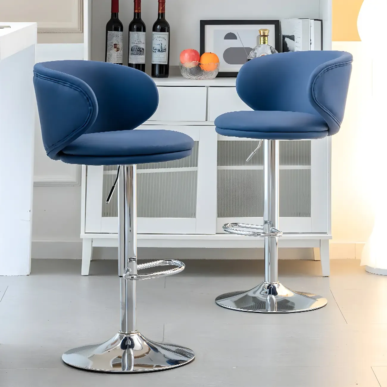 Traditional Upholstered Bar Stools with Height-Adjustable Seat Image - 4