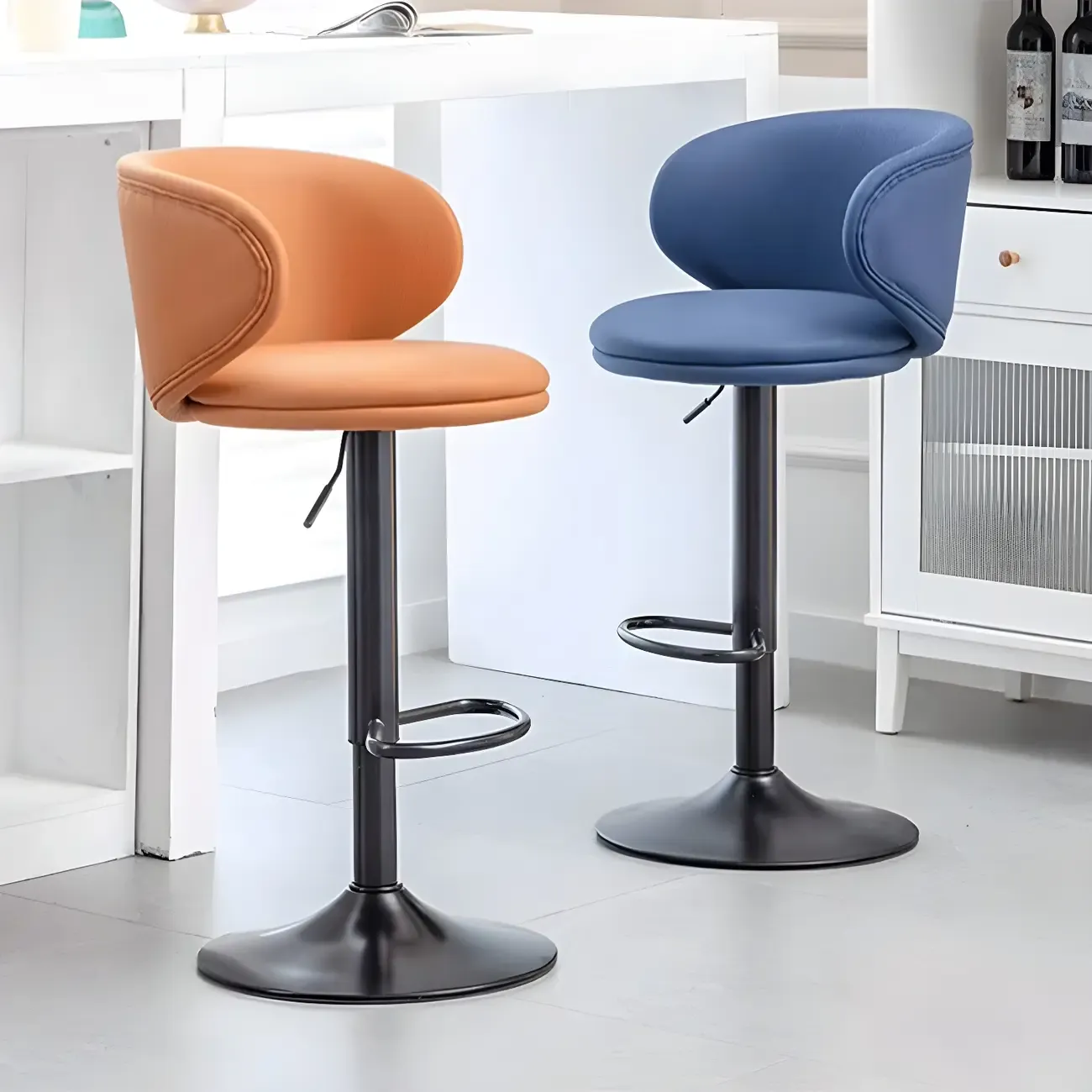 Traditional Upholstered Bar Stools with Height-Adjustable Seat Image - 24