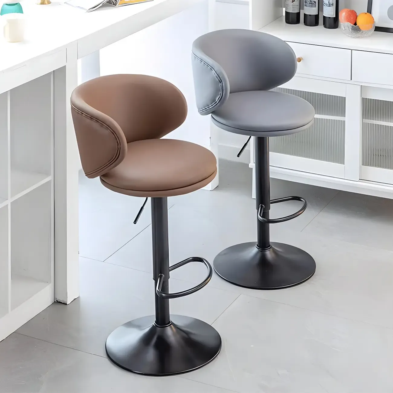 Traditional Upholstered Bar Stools with Height-Adjustable Seat Image - 26